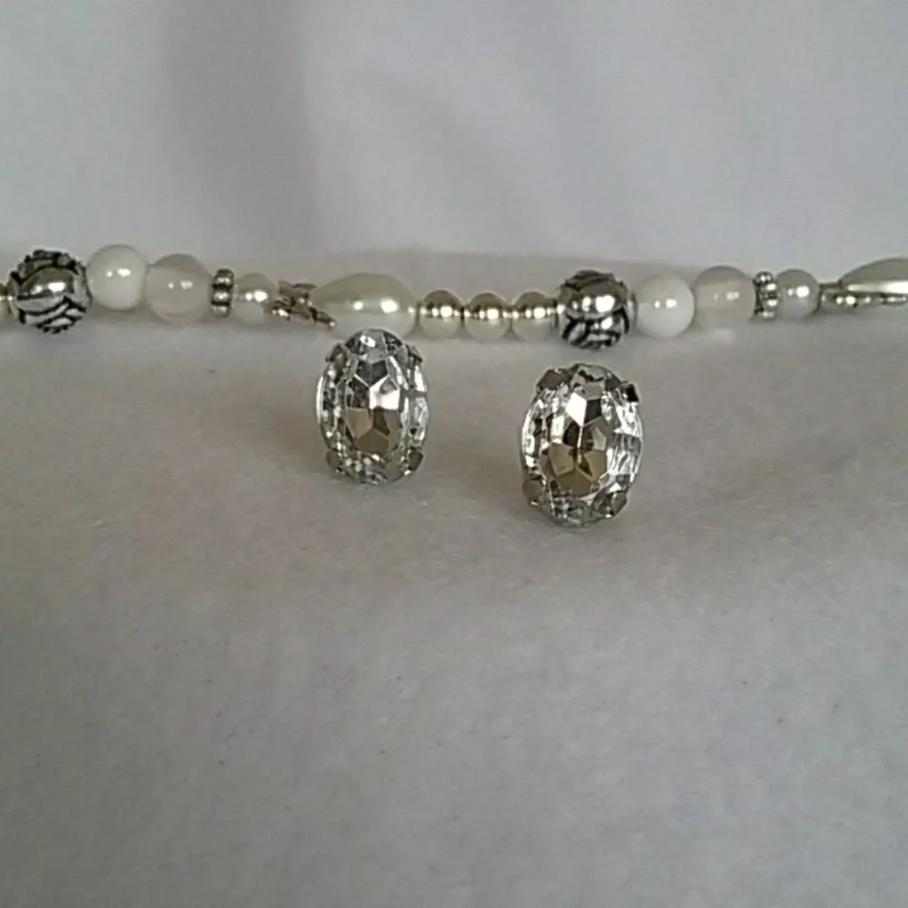 Rhinestone and silver post earrings